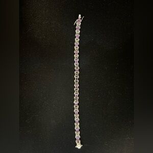 925 Sterling Silver XOs Bracelet w/ Amethyst Stones 7 inch with open box clasp